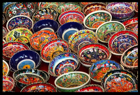 Ceramics on lava stone.